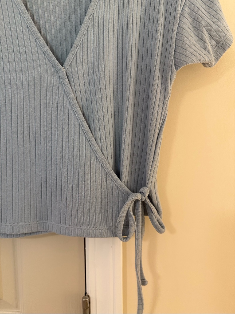 Madewell Light Blue Ribbed Wrap Top - Picture 3 of 6